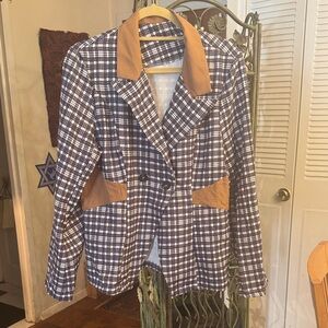 Stylish Women's Plaid Jacket with Tan Accents
